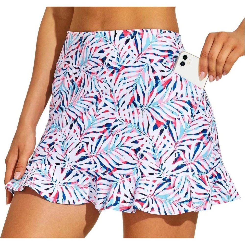 Moteepi Skort Athleisure Golf Tennis Pickelball Tropical Leaf Print Sz Medium M